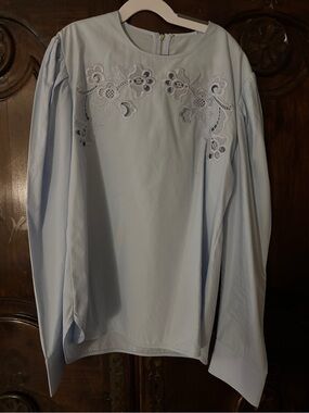 Pale Blue Embroidered Long-Sleeve Top